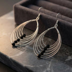 Seven Wire Sterling Silver Drop Earrings with Swarovski Beads