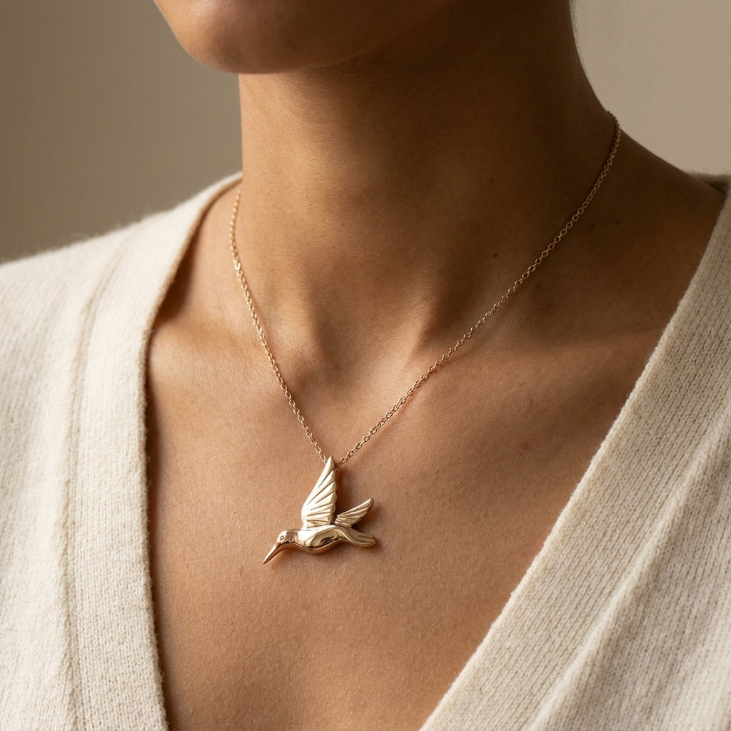 Hummingbird In-Flight Necklace in Gold Plated 925 Sterling Silver
