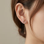 Crescent Moon and Star Drop Earrings in 925 Sterling Silver – Rhodium & 18K Gold