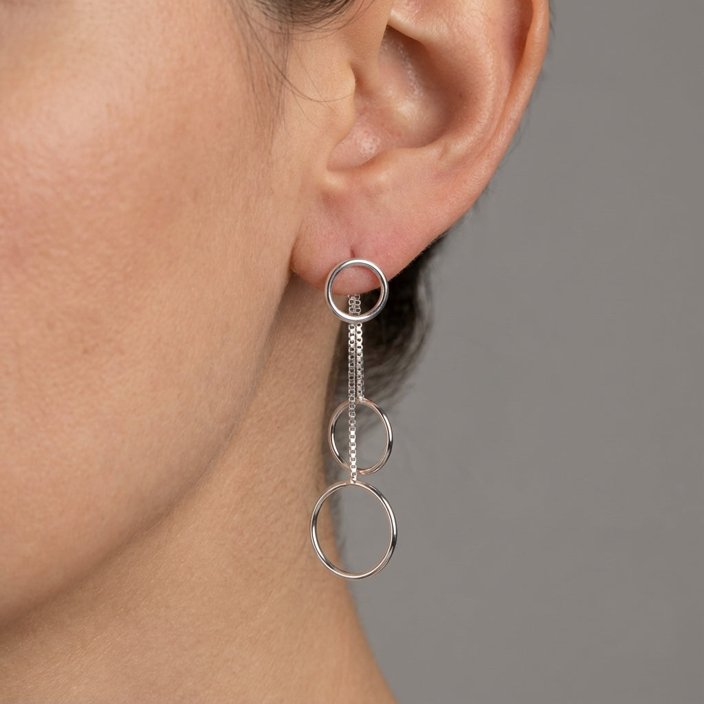 Circle Drops Silver Earrings Contemporary Chic Jewelry with Graceful Design