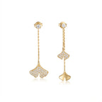 Folia Lucida Ginkgo Leaf Drop Earrings in 925 Sterling Silver – Rhodium & 18K Gold