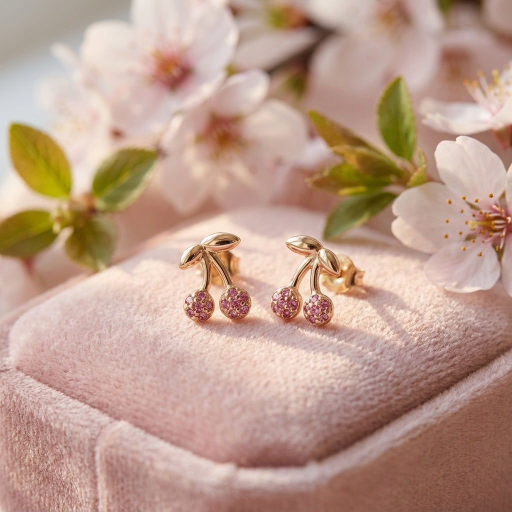 Double Cherry Earrings in 18K Gold-Plated Sterling Silver