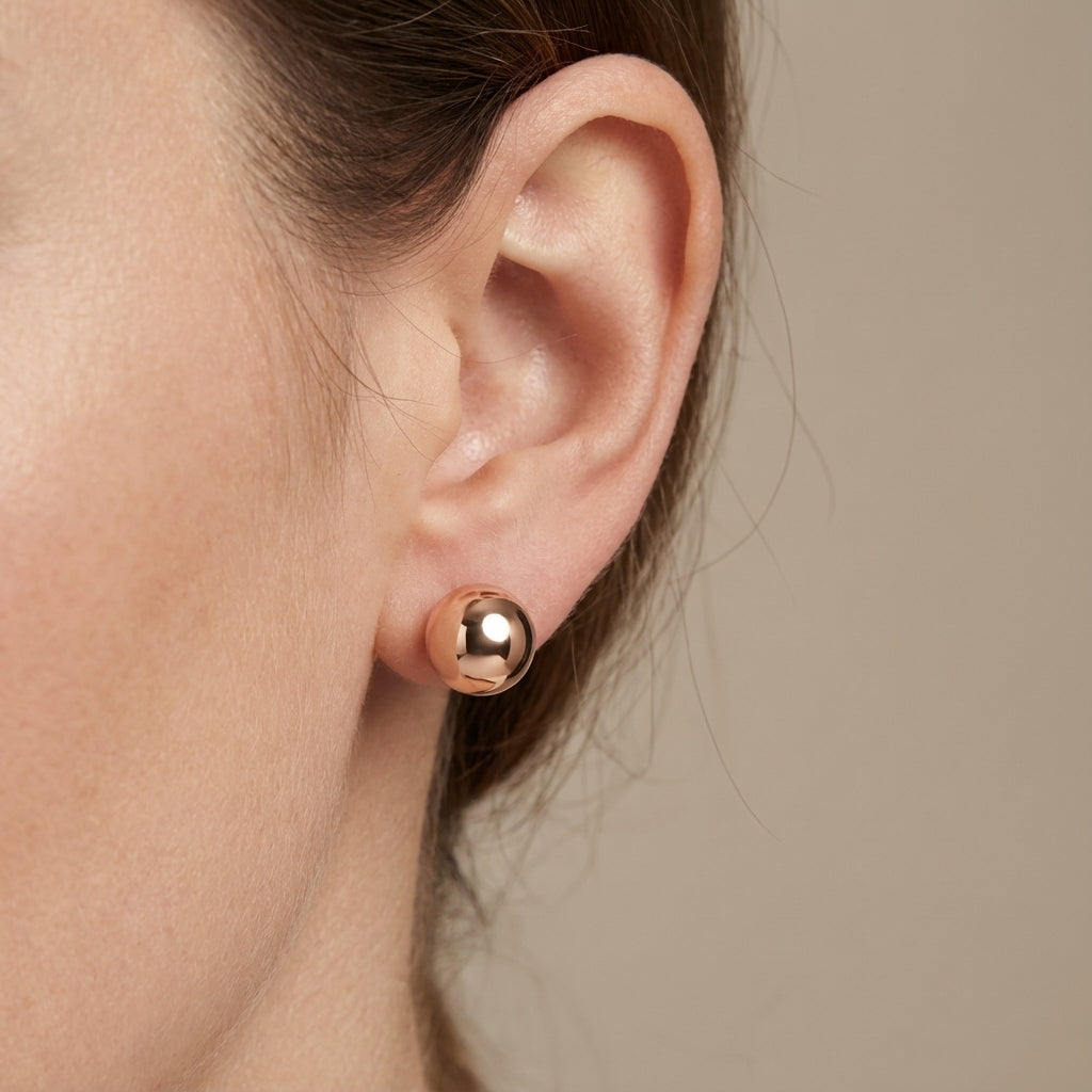 أقراط كروية مطلية بالذهب الوردي من الفضة الإسترلينية، بتصميم 2 في 1، بنمط أمامي وخلفي مزدوج