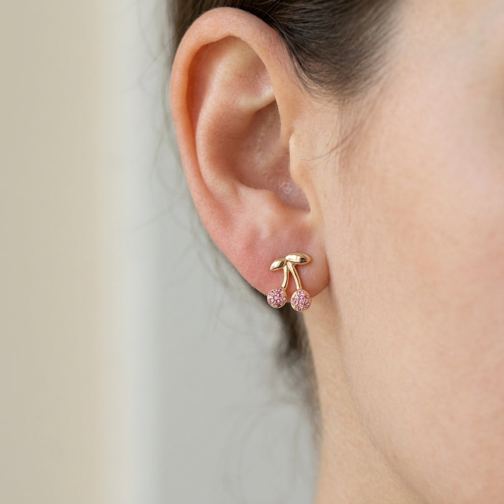 Double Cherry Earrings in 18K Gold-Plated Sterling Silver