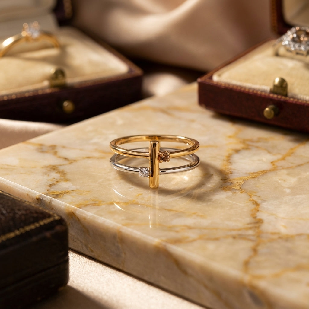 Classy Dual-Band Symmetry Ring Modern Split Band Gold and Silver Jewelry