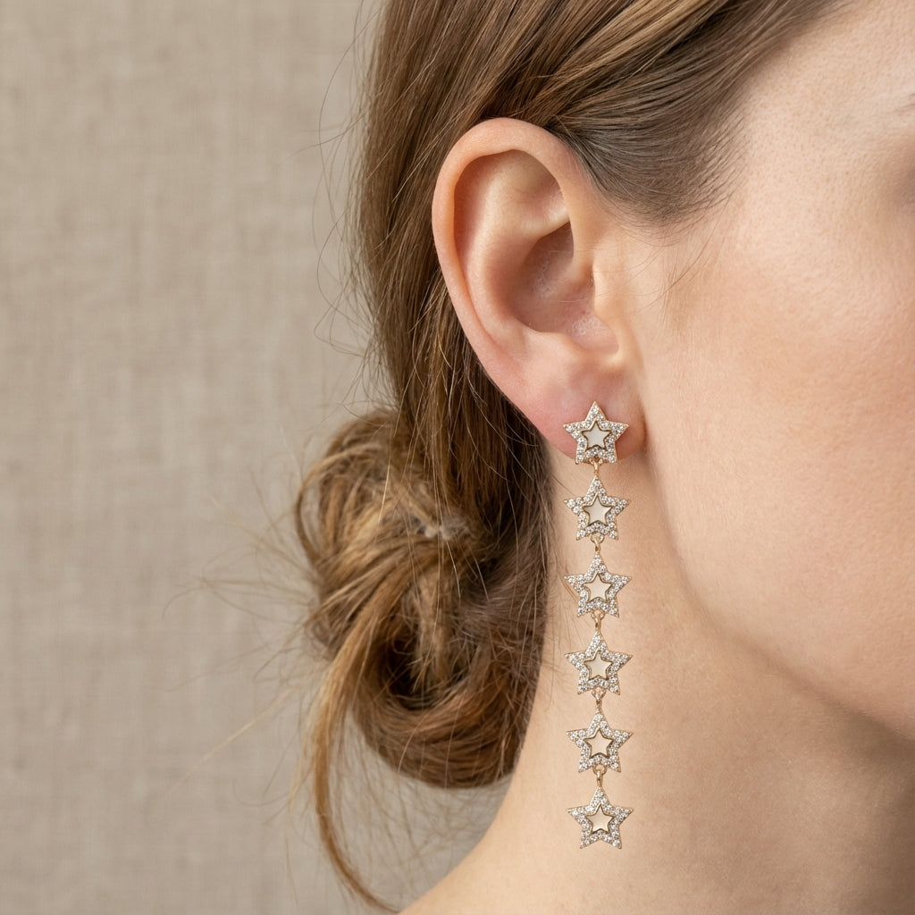 Celestia Cascade Star Drop Earrings in 925 Sterling Silver