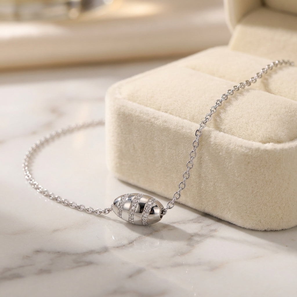 Stardust Bead Necklace 925 Silver Rhodium-Plated Cosmic Pendant