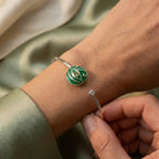 925 Sterling Silver Enamel Evil Eye Cuff Bangle - Peridot, Dual Opal & Sky-Blue Topaz