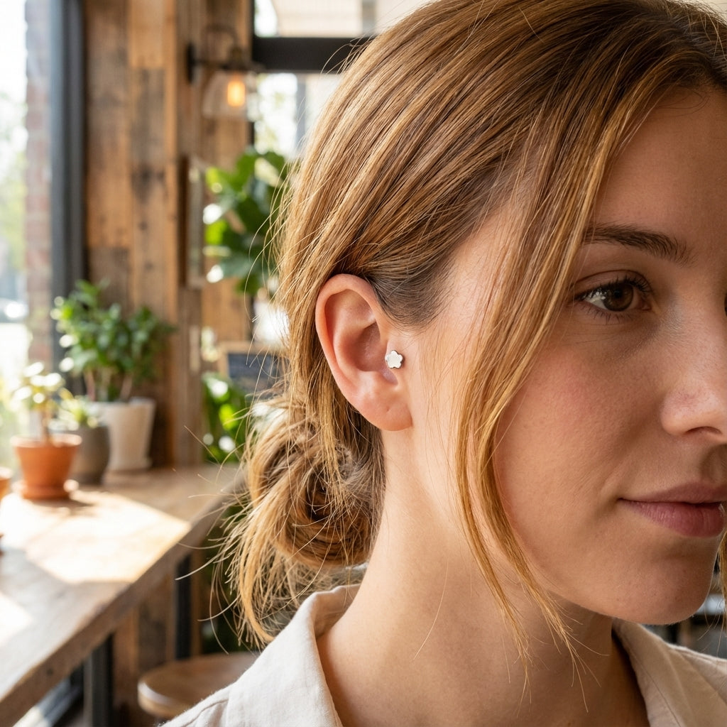 Minimalist Floral Twist Nose Ring in Pure Silver