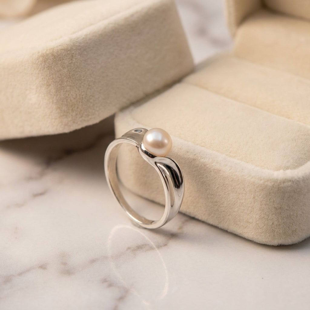 Romantic Sculpted Silver Pearl Contour Ring