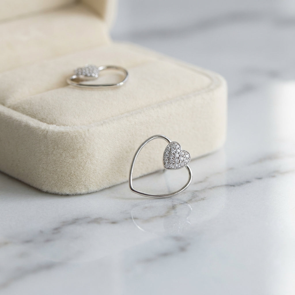 Convertible Heart Stud Earrings in Rhodium Plated Sterling Silver