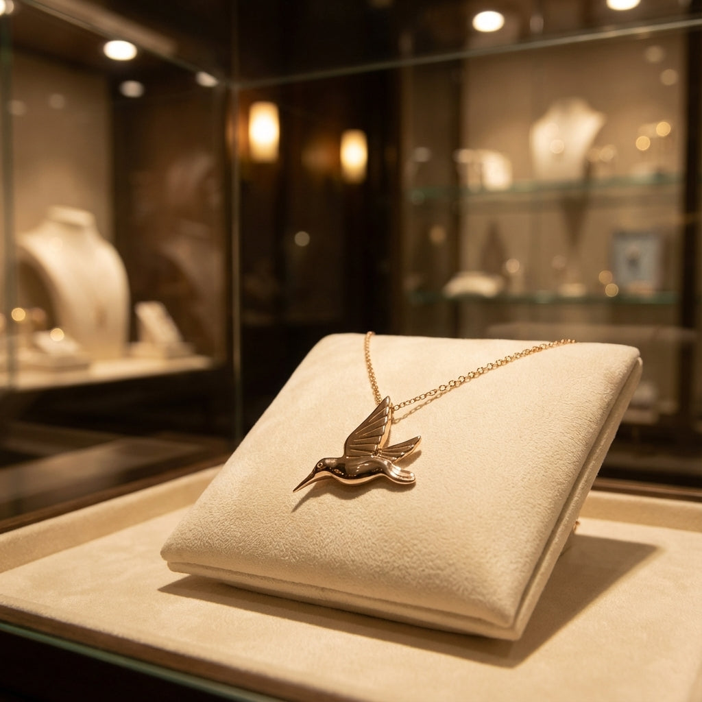 Hummingbird In-Flight Necklace in Gold Plated 925 Sterling Silver
