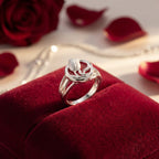 Satin Tulip Silver Ring with Botanical Bypass Design White and Red Enamel