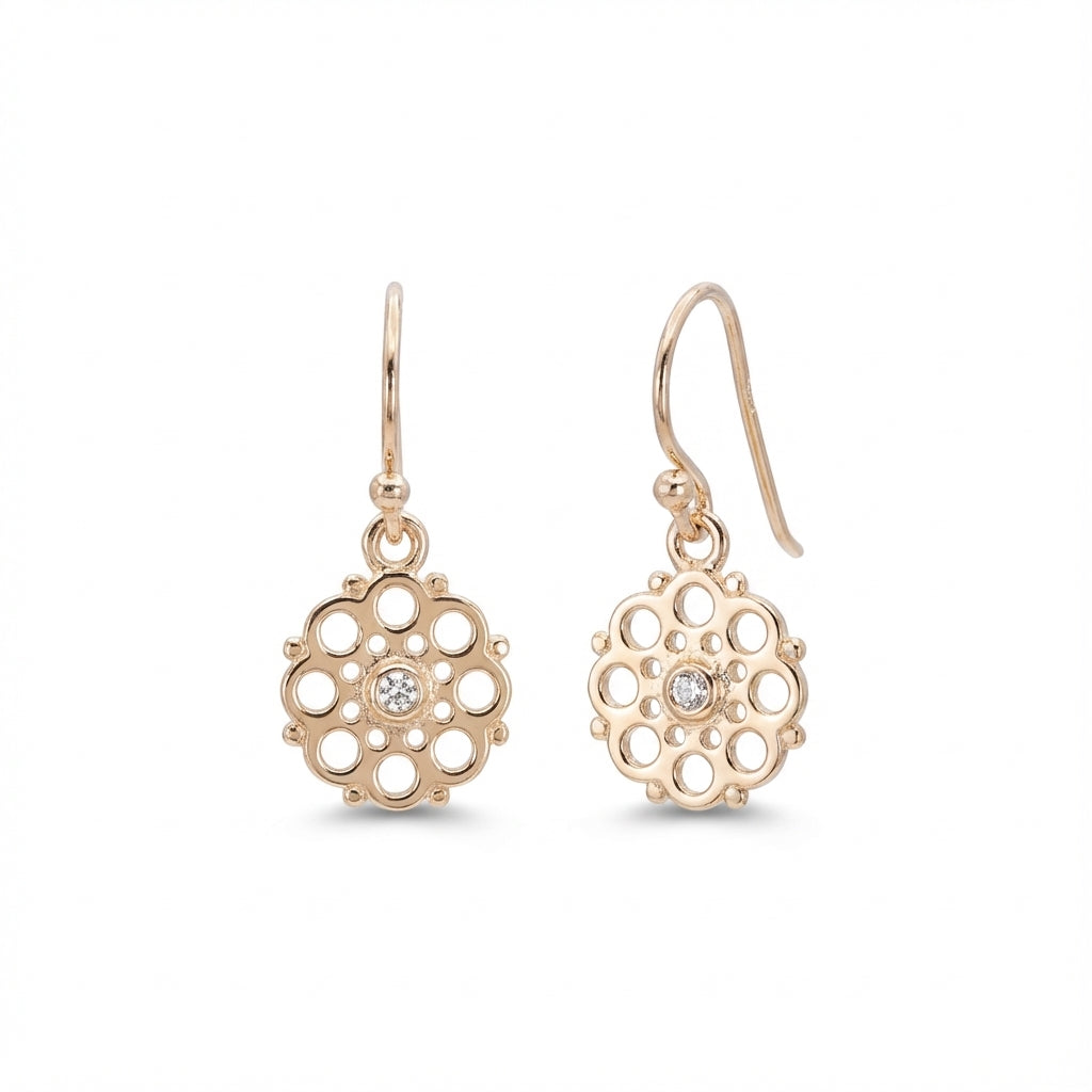 Gold Vermeil Radial Disc Earrings with Cubic Zirconia