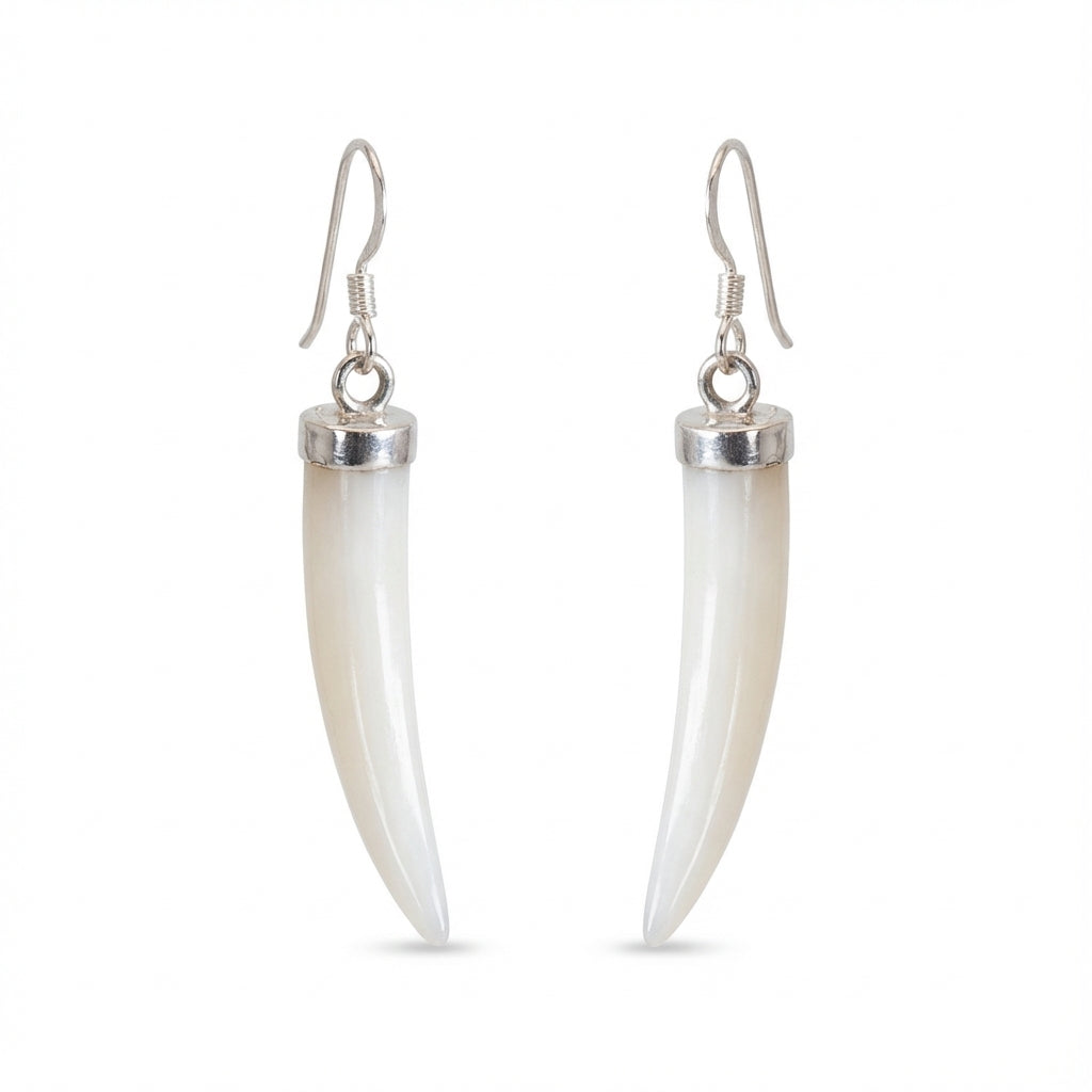 Sterling Silver Horn Dangle Earrings - Green Aventurine, Black Onyx and Mother of Pearl