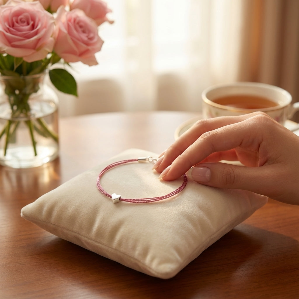 Metallic Pink Tinsel Heart Bracelet Stackable Layered Jewelry
