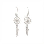 Silver dreamcatcher earrings with feathers on a white background Dubai UAE
