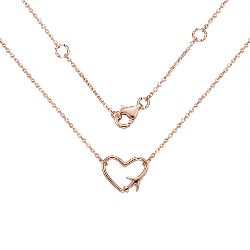 Flightline Heart Rose Gold Airplane Necklace in 925 Sterling Silver