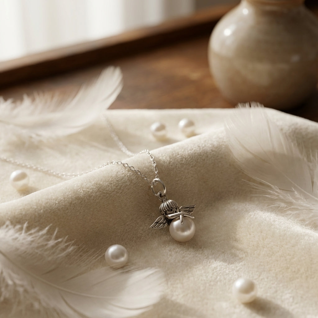 قلادة كيوبيدز ويسبر الفضية مع لمسة من اللؤلؤ