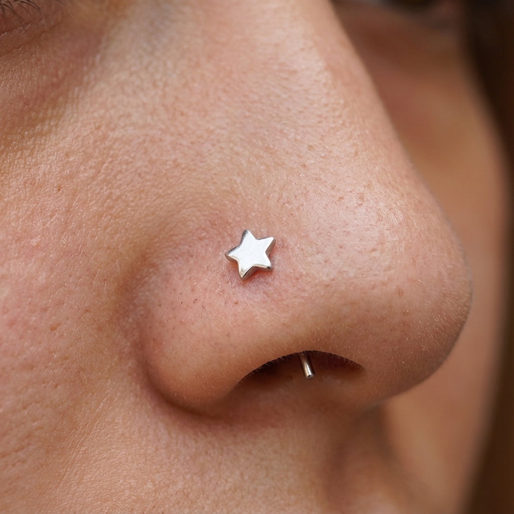 Tiny 5-Point Star Nose Stud in High Polish Silver