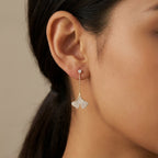 Folia Lucida Ginkgo Leaf Drop Earrings in 925 Sterling Silver – Rhodium & 18K Gold