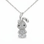 925 silver bunny pendant necklace pavé-set with clear and black cubic zirconia, a birthday gift in Dubai.