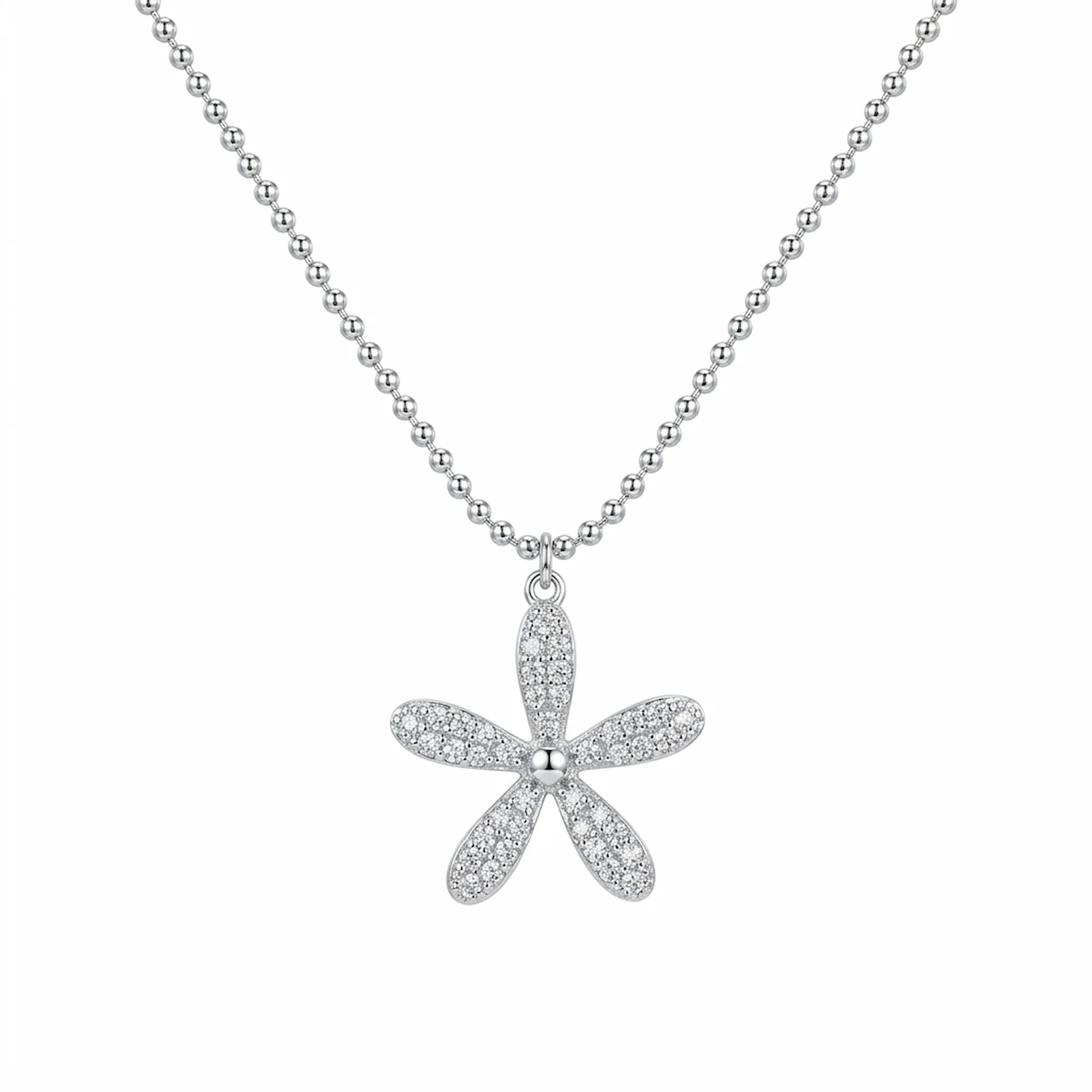 925 silver daisy pendant necklace pavé-set with clear cubic zirconia, a birthday gift in Dubai.