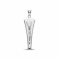 925 silver Jesus pendant with embossed Y-shaped Christ figure and tapered mirror-polished form on white background.