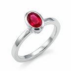 925 silver ring with oval bezel lab created ruby in sterling silver, designed as a stackable ring for women