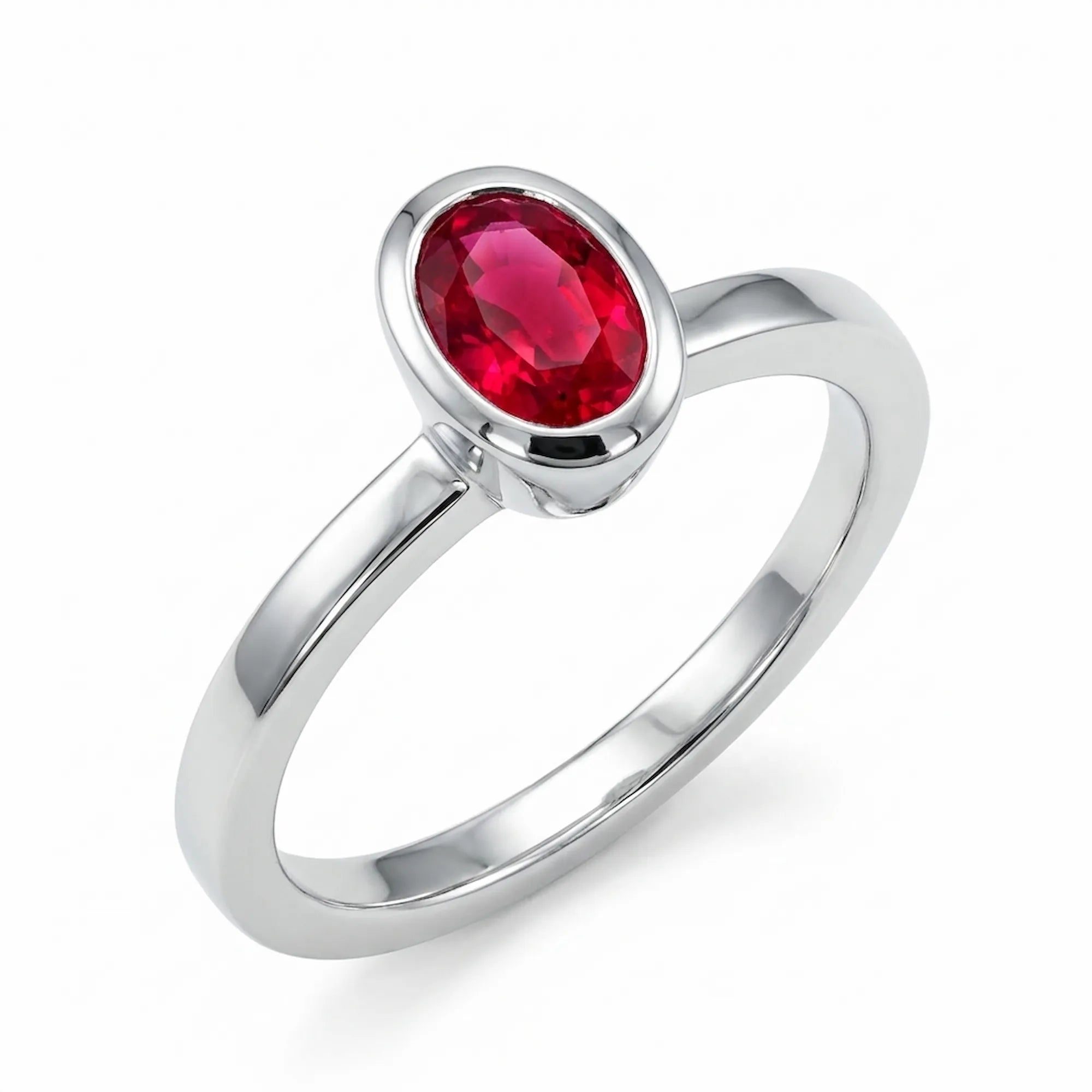 925 silver ring with oval bezel lab created ruby in sterling silver, designed as a stackable ring for women