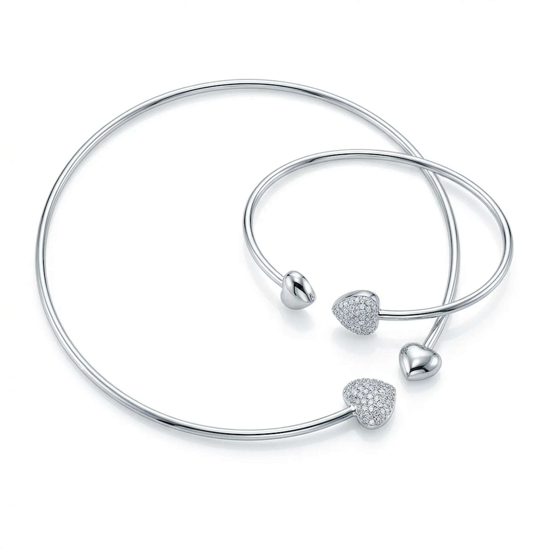 Heart CZ Silver Collar & Bangle Set Dubai — 925 Sterling | Luna