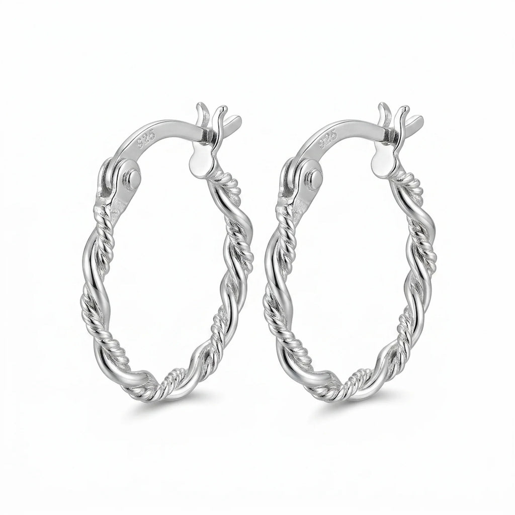 925 silver rope twist stacking hoop earrings in a continuous line design, an everyday gift in Dubai.