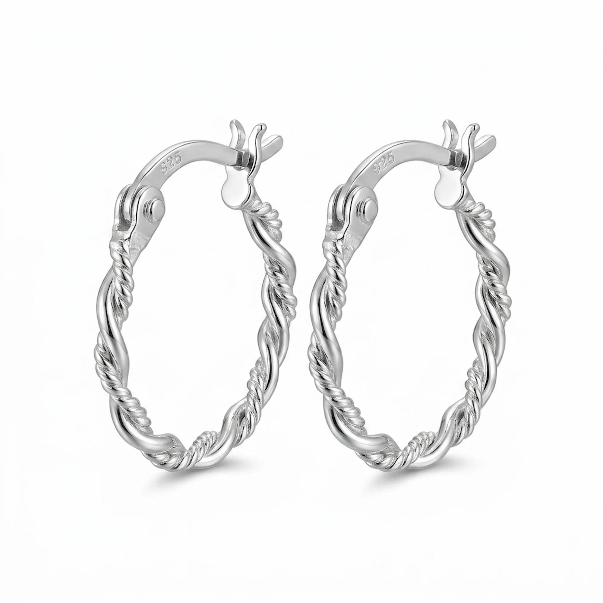 925 silver rope twist stacking hoop earrings in a continuous line design, an everyday gift in Dubai.