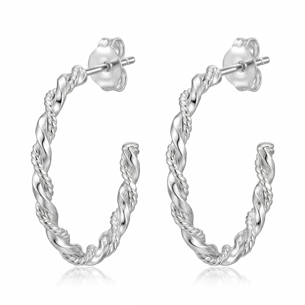 Twisted Rope Hoop Earrings in 925 Sterling Silver