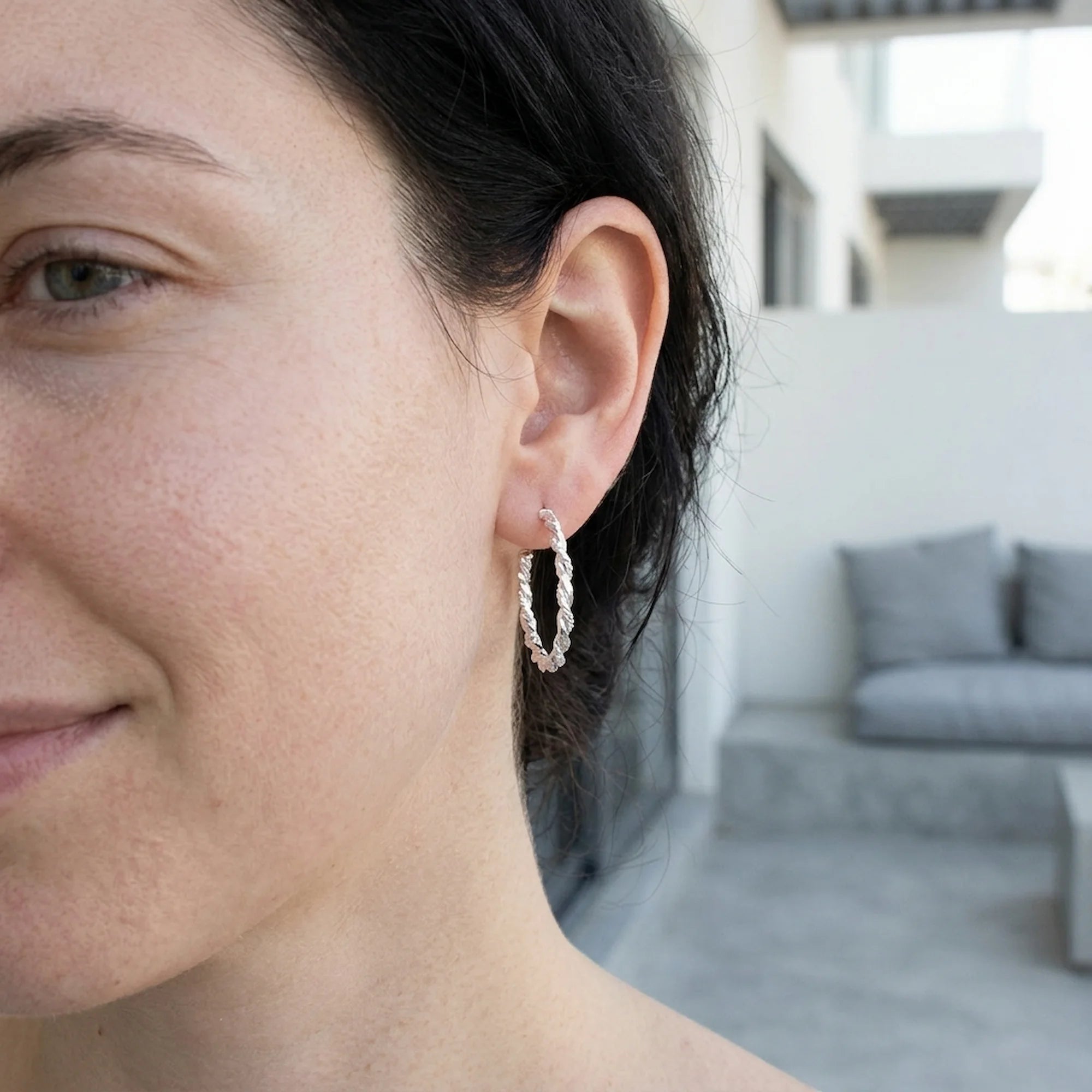 Twisted Rope Hoop Earrings in 925 Sterling Silver