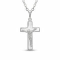 925 sterling silver cross necklace with small polished crucifix and 45 cm cable chain, Made in Italy.