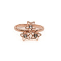 rose gold plated ring with three 7mm star motifs each set with rhinestone on silver base