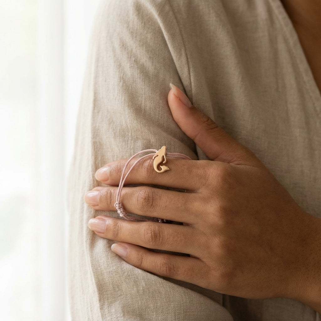 Mermaid Charm Bracelet in Rose Gold on Greige Cord