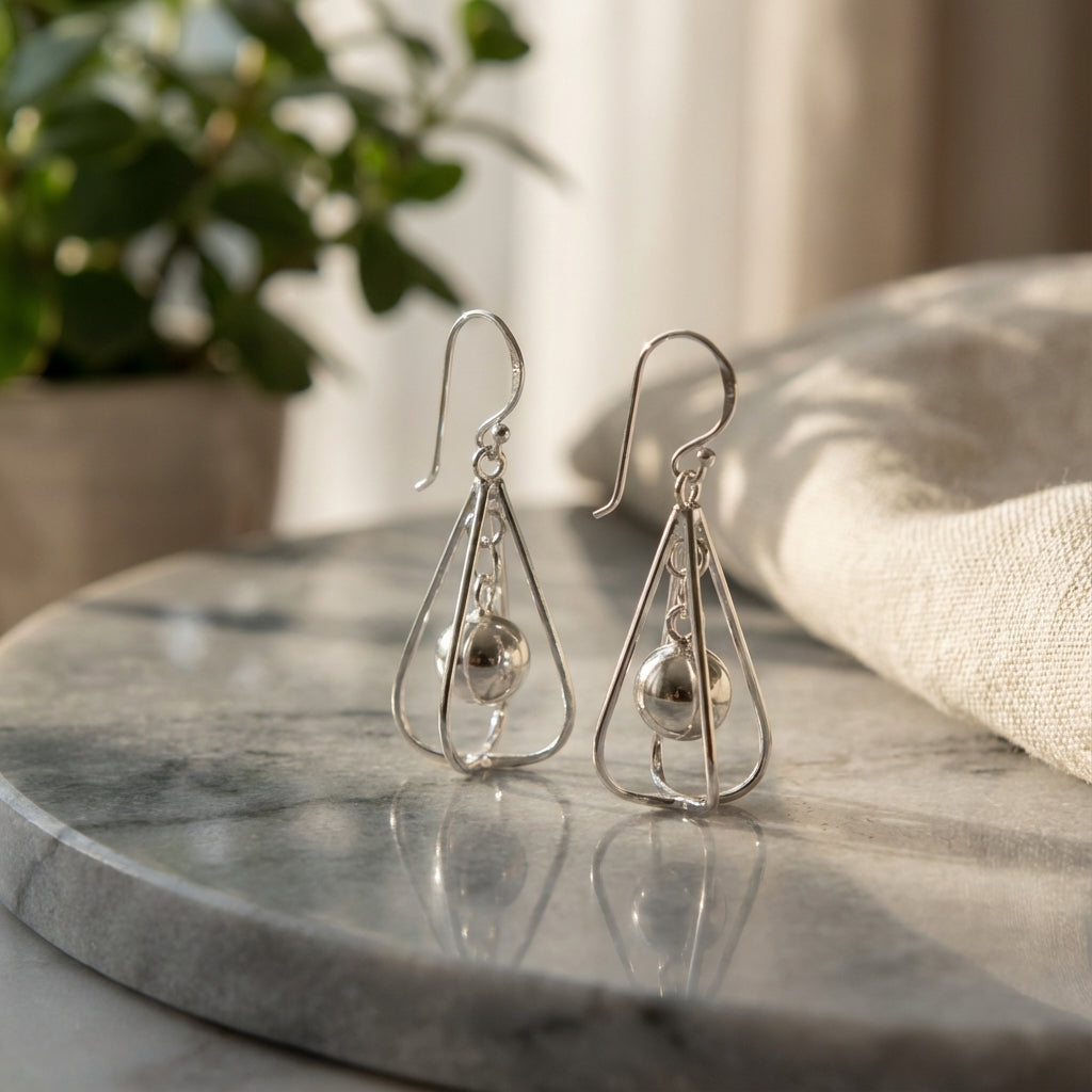 Framed Orb Drops Silver Earrings Accessible Luxury Jewelry for Women