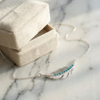 Aeria Feather Necklace in 925 Sterling Silver with Turquoise Accents