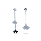 Folia Lucida Ginkgo Leaf Drop Earrings in 925 Sterling Silver – Rhodium & 18K Gold