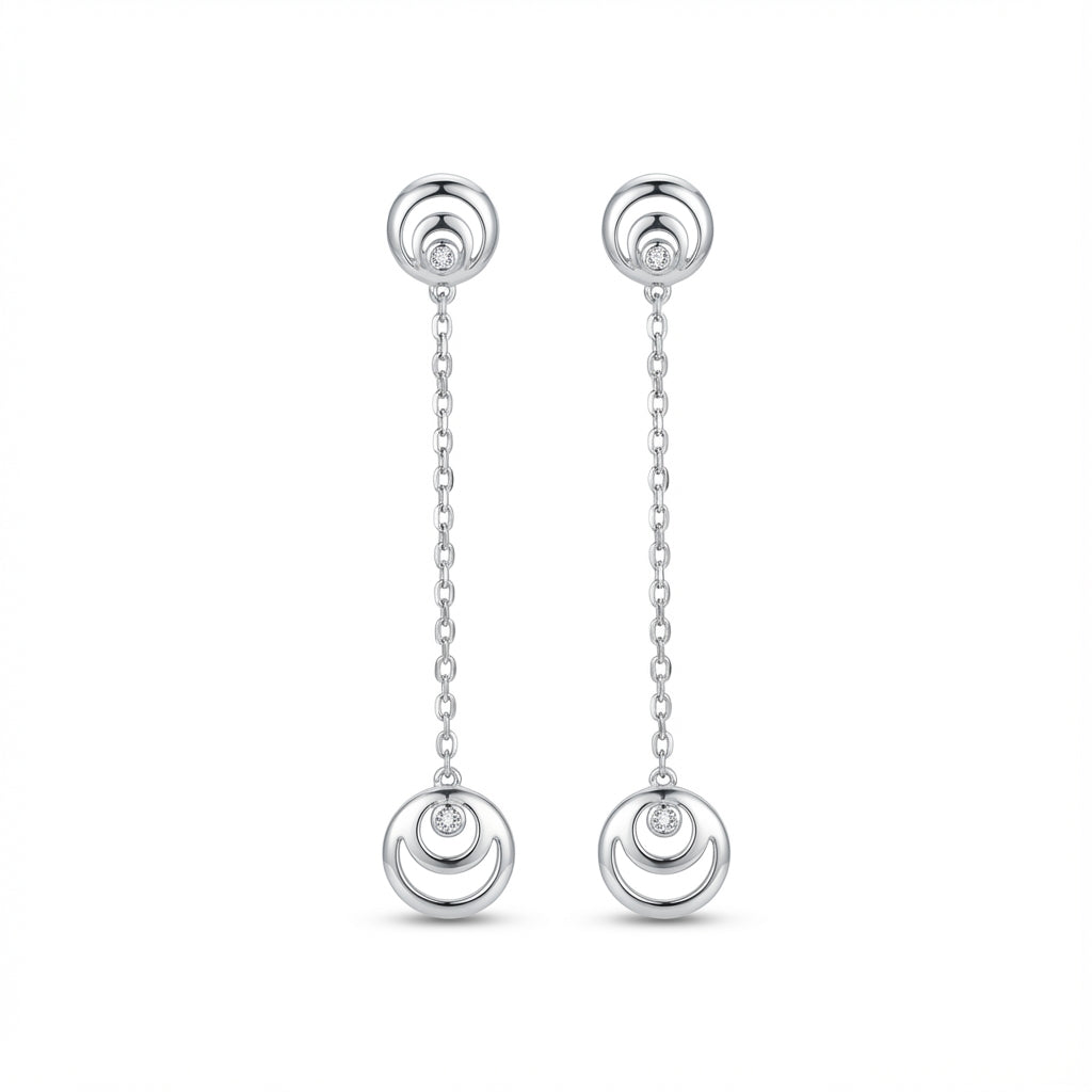 Crescent Moon Drop Earrings in 925 Sterling Silver with Cubic Zirconia – Rose Gold & Rhodium