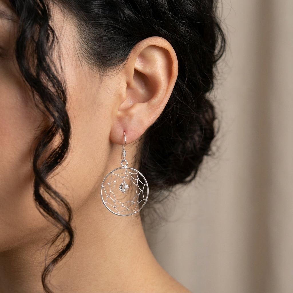 Lightweight Dreamcatcher Silver Earrings for Women Comfortable Daily Jewelry