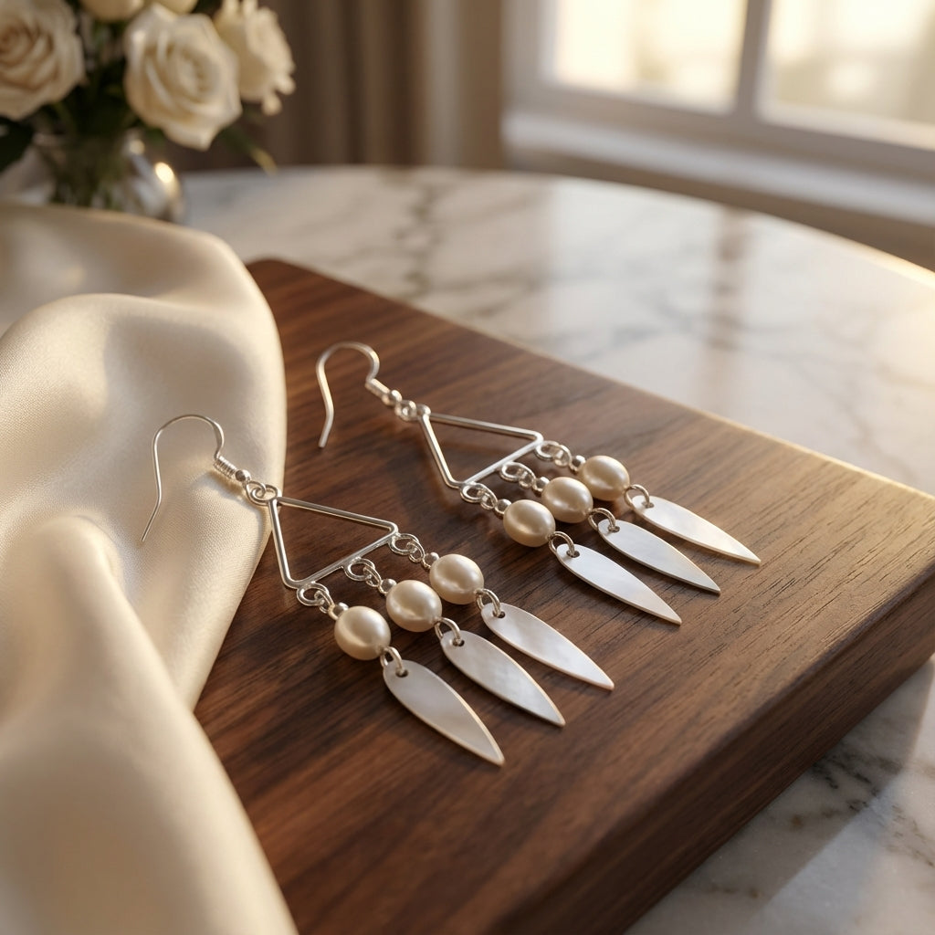 أقراط متدلية أنيقة من الفضة الإسترليني عيار 925 مزينة باللؤلؤ وعرق اللؤلؤ