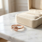 Rose gold plated 925 silver ring, close up image display details and craftsmanship 