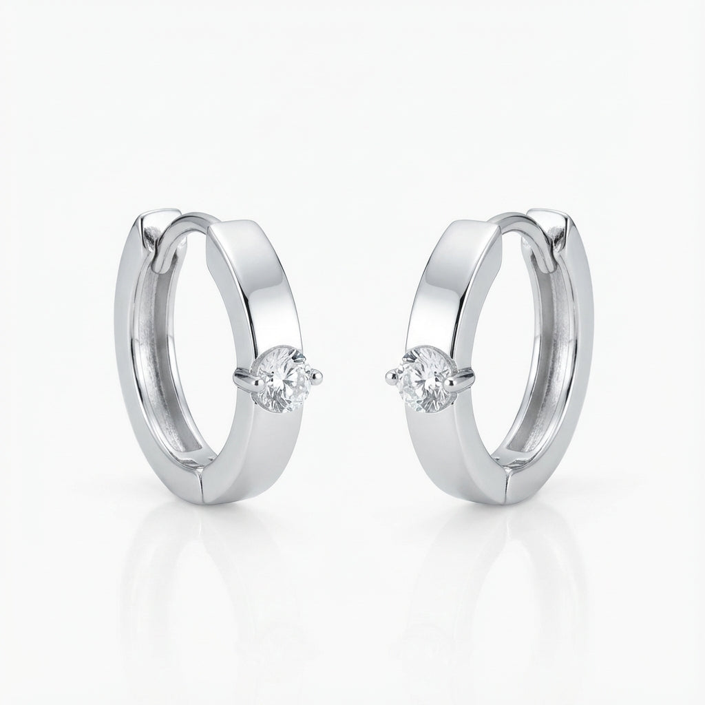 Sterling Silver Solitaire CZ Huggie Earrings – Clicker Hoop Style