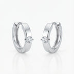 Sterling Silver Solitaire CZ Huggie Earrings – Clicker Hoop Style