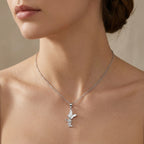 Sterling Silver Triple Butterfly Pendant Necklace with Enamel & Pavé CZ