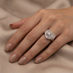 Northern Light Pavé Heart Ring with Eight-Point Star in 925 Sterling Silver