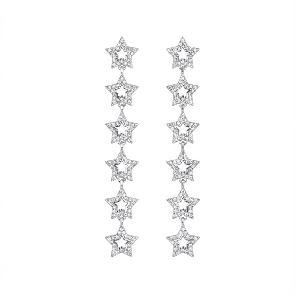 Celestia Cascade Star Drop Earrings in 925 Sterling Silver